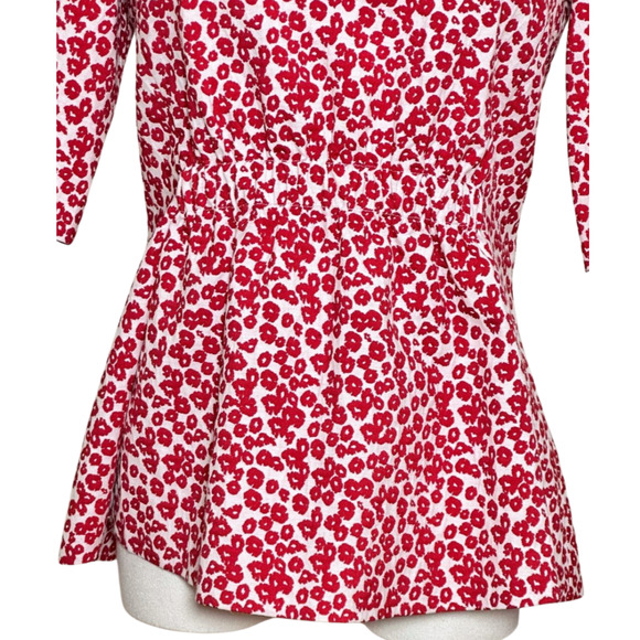 Purificacion Garcia Red White Ditsy Floral Peplum Back Zip Blouse Size 36 Size 6 - Picture 2 of 9